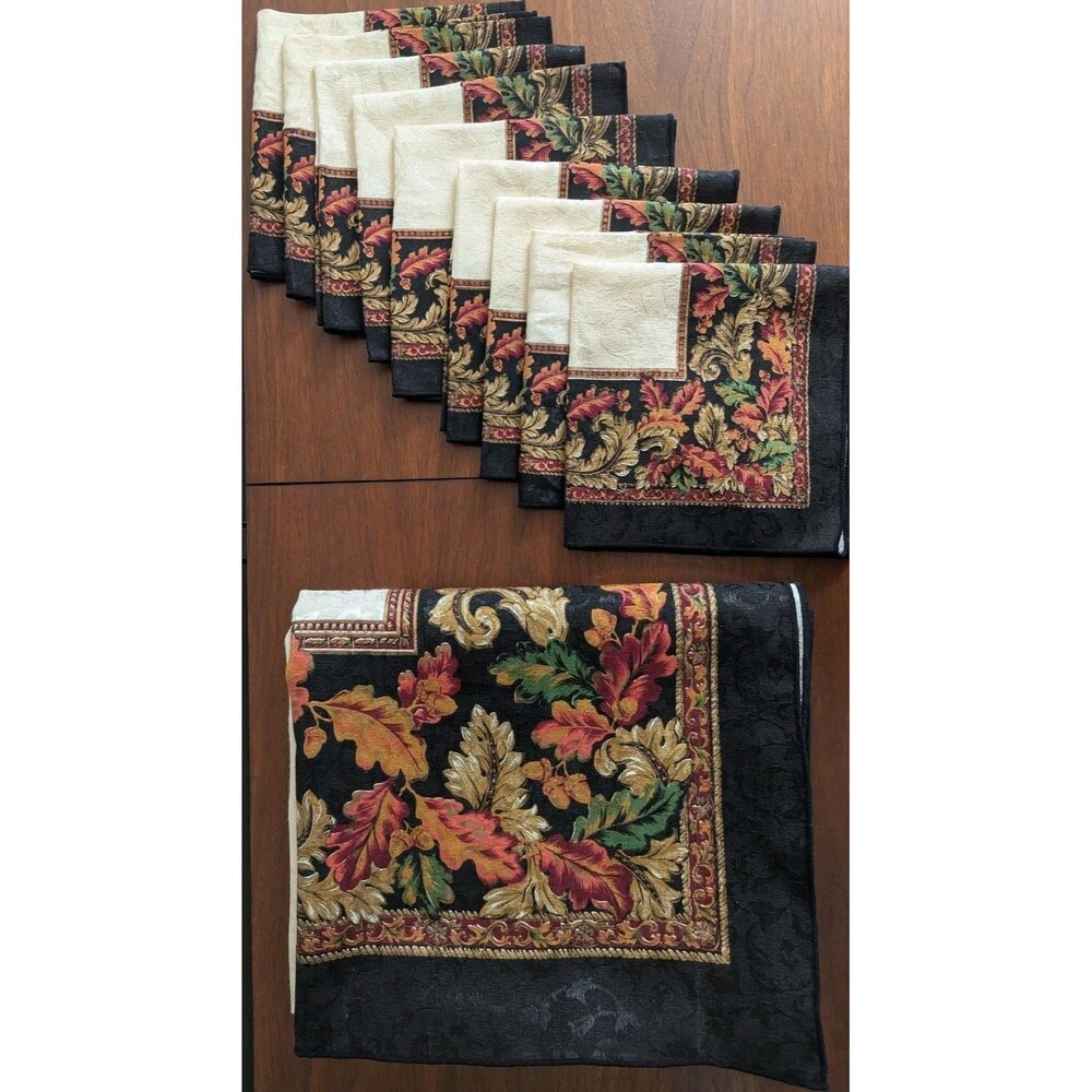 Vtg Rectangle Tablecloth Fall Oak Leaves 58x104 9 Matching Napkins Thanksgiving